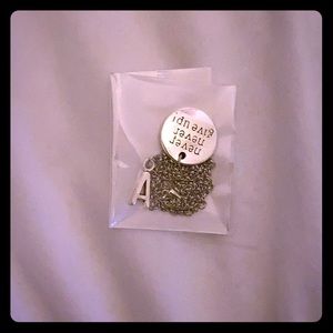 “Never Never Give Up!” Silver Necklace